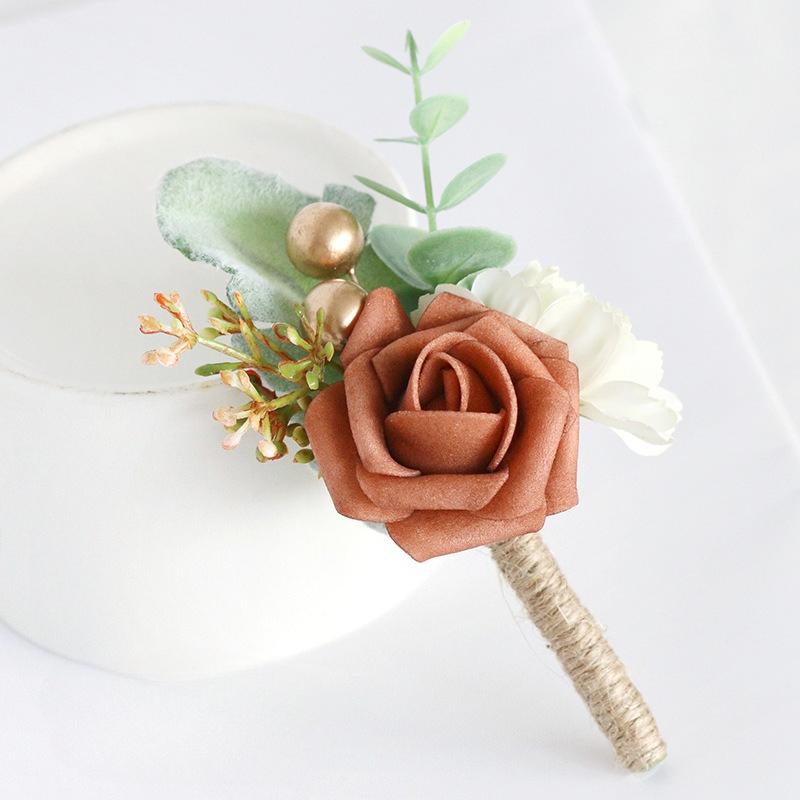 Orange artificial flower boutonniere for wedding groomsmen suit corsage