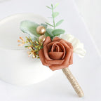 Orange artificial flower boutonniere for wedding groomsmen suit corsage