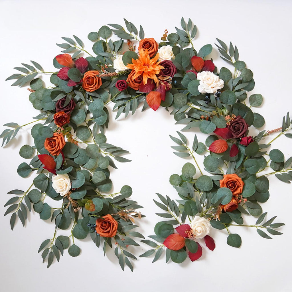Orange artificial eucalyptus rose garland 5.9ft wedding table runner backdrop decor