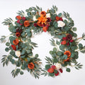 Orange artificial eucalyptus rose garland 5.9ft wedding table runner backdrop decor