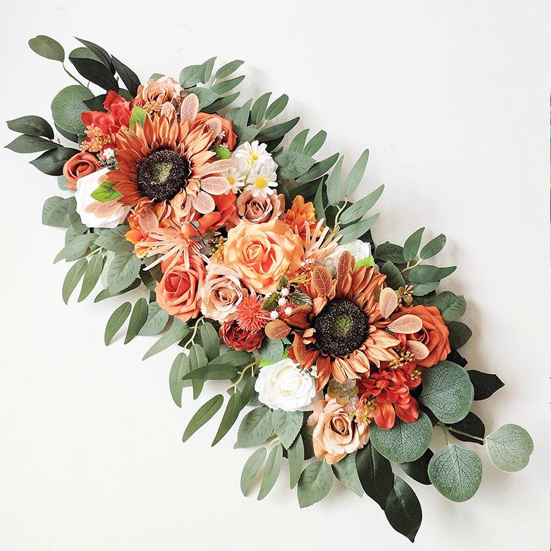 Orange artificial flower table runner centerpiece wedding arch decor