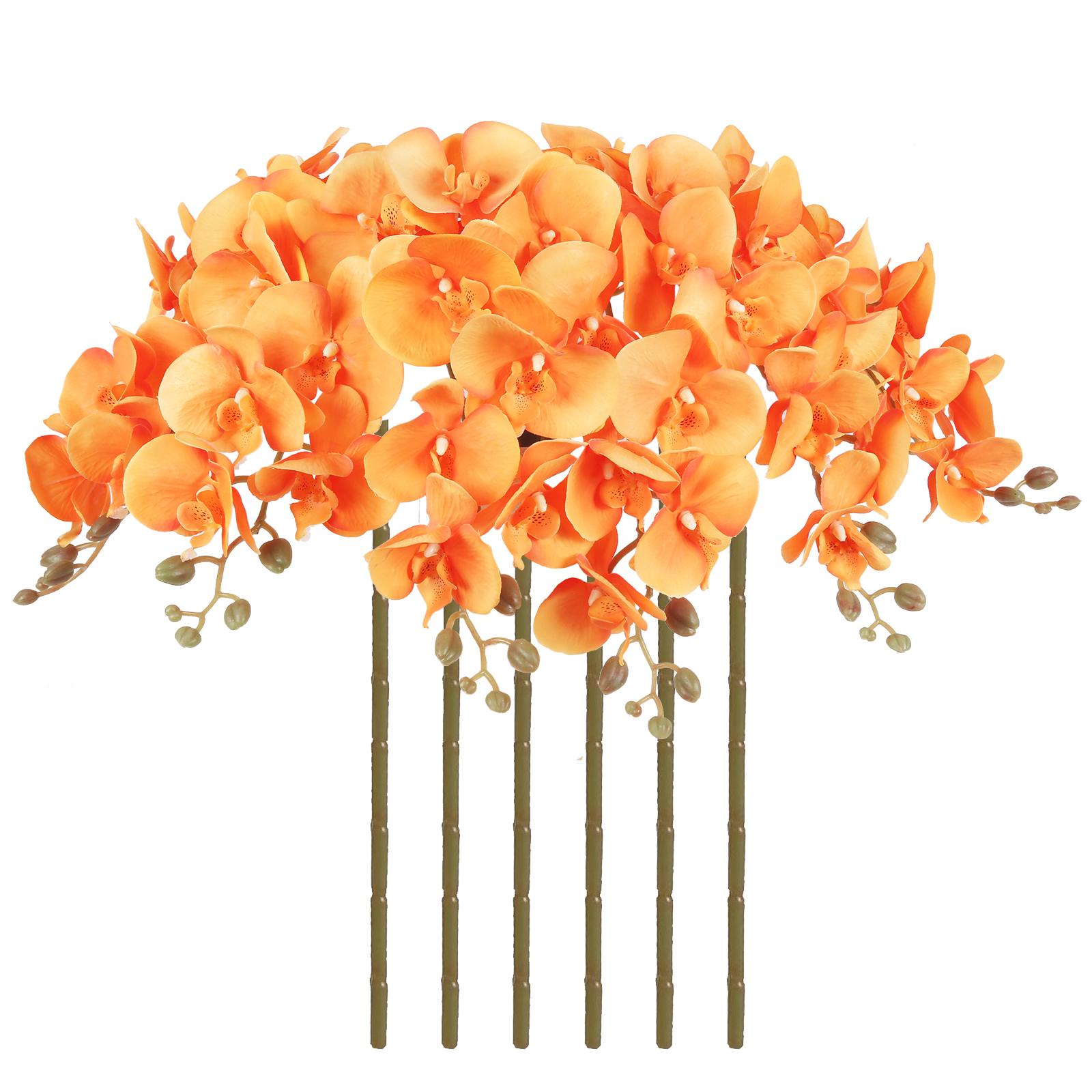 Orange velvet orchid artificial flowers 6pcs 38 inch long stem for tall vase wedding home decor