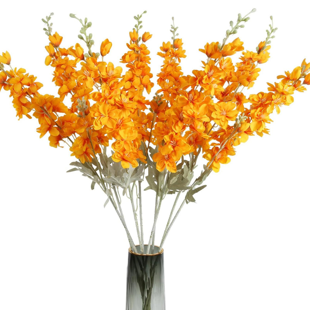 Orange artificial delphinium larkspur 8pcs 33.5in long stem for tall vase party decor