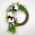 Patriotic Red White And Blue Wreath With Americana Stars Burlap Bow for front door decor by IPOPU