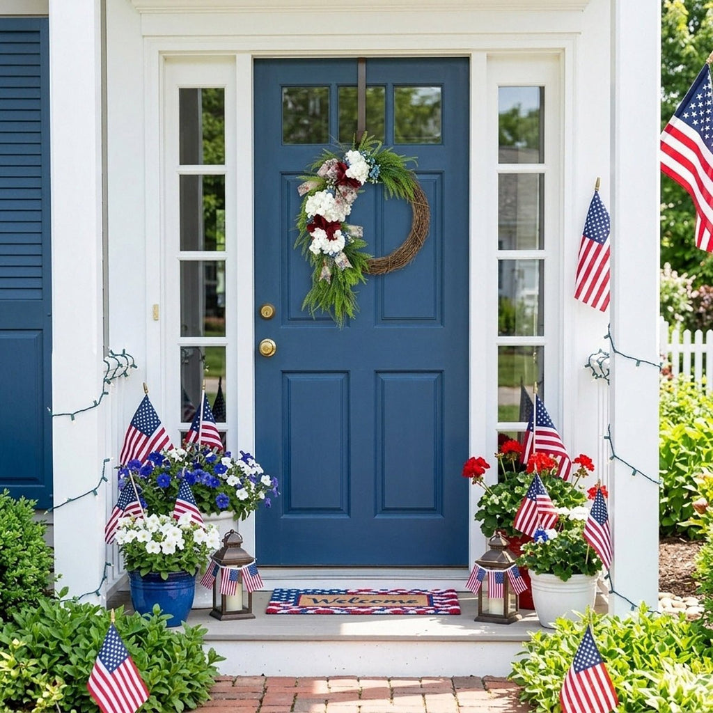 Collection of patriotic red white & blue wreath with americana for 4th of july front by IPOPU