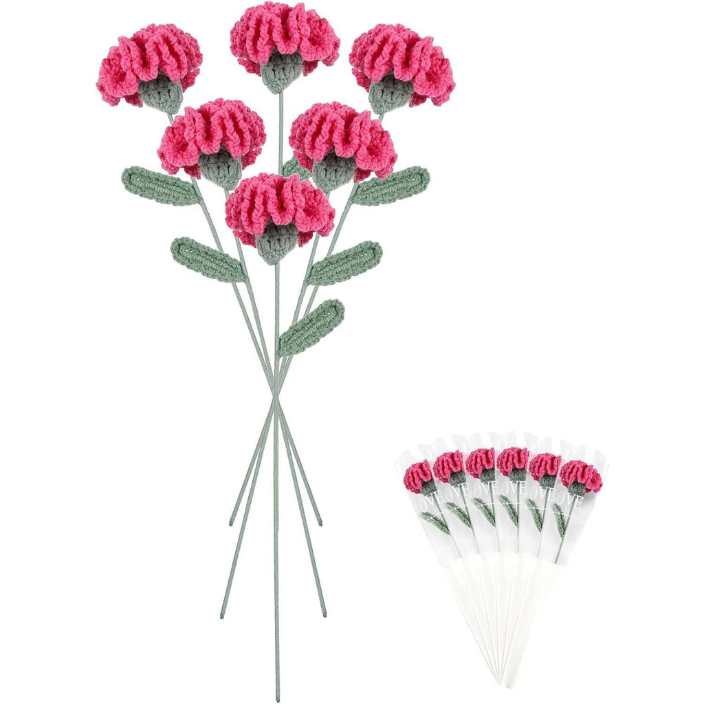 Peach pink handmade crochet carnation flowers 6pcs 16.9 inch bendable stem for vase home decor