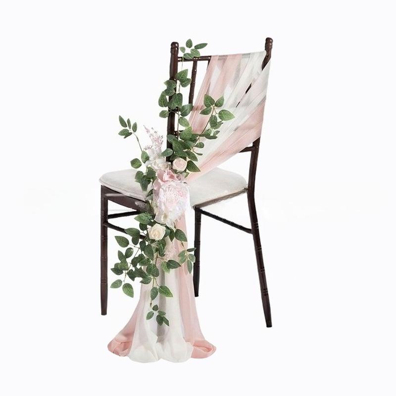 Pink artificial rose greenery swag wedding chair pew aisle ceremony decor