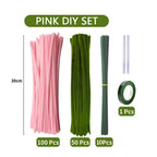Pink pipe cleaner chenille stems set of 10 for DIY flower crafts and classroom projects
