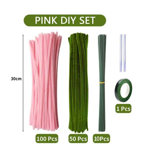 Pink pipe cleaner chenille stems set of 10 for DIY flower crafts and classroom projects
