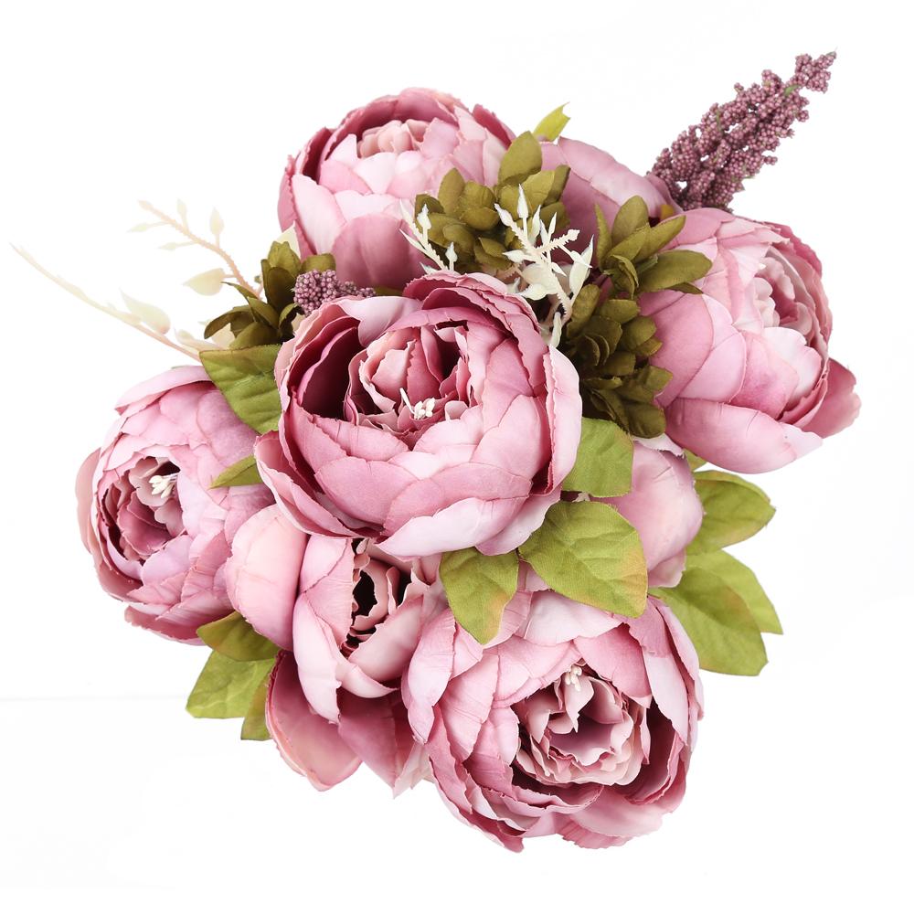 Pink artificial peonies and hydrangeas vintage bouquet for wedding bridal home decor