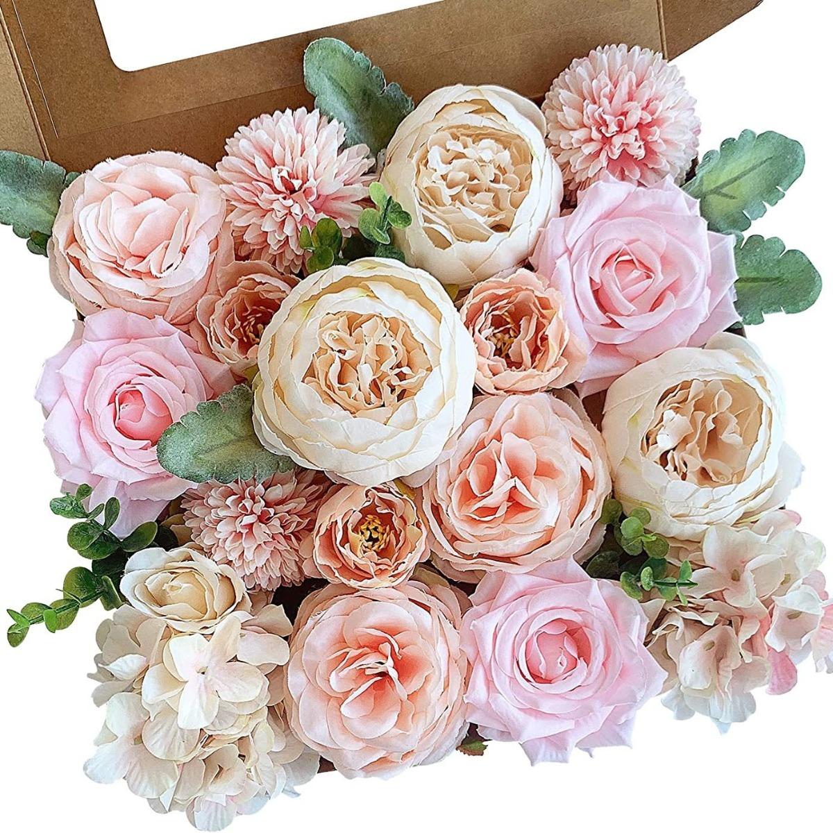 Pink artificial dahlia flowers bulk for DIY wedding bouquet bridal shower party decor