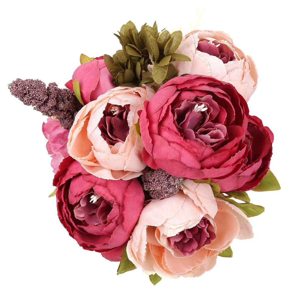 Pink artificial peonies and hydrangeas vintage bouquet for wedding bridal home decor