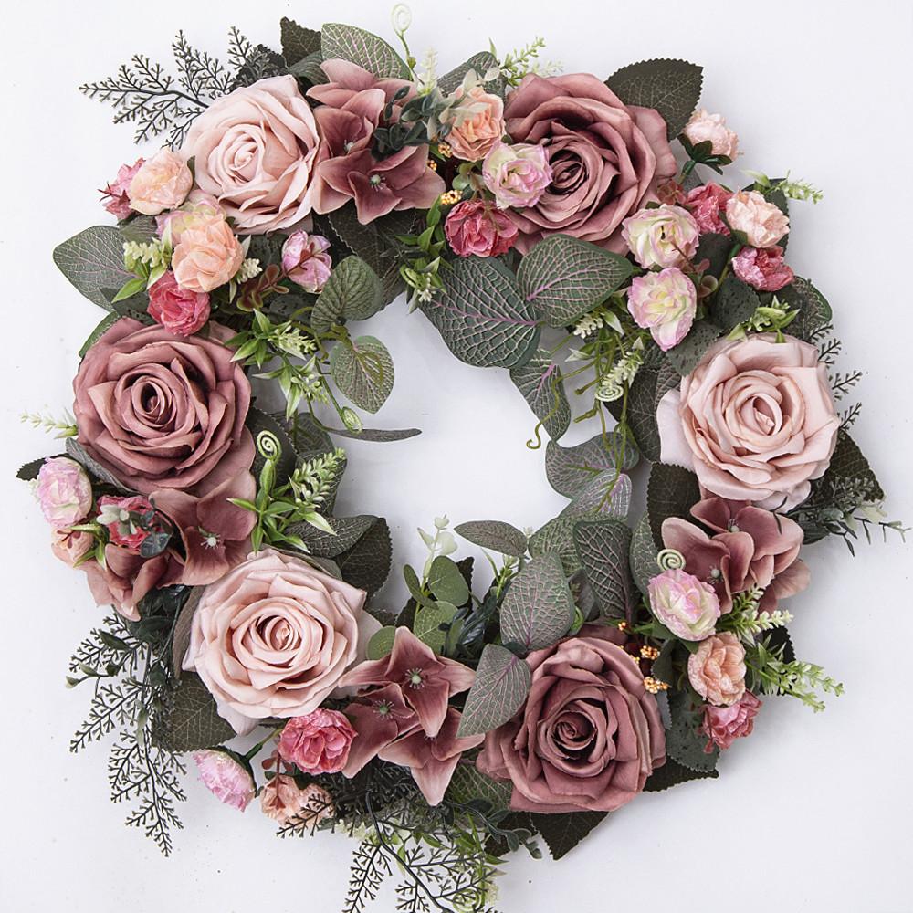 Pink blush artificial rose ring wreath front door summer floral wedding home decor