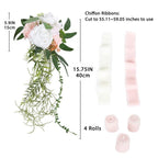 Pink artificial flower chair decoration with chiffon ribbon for wedding banquet decor