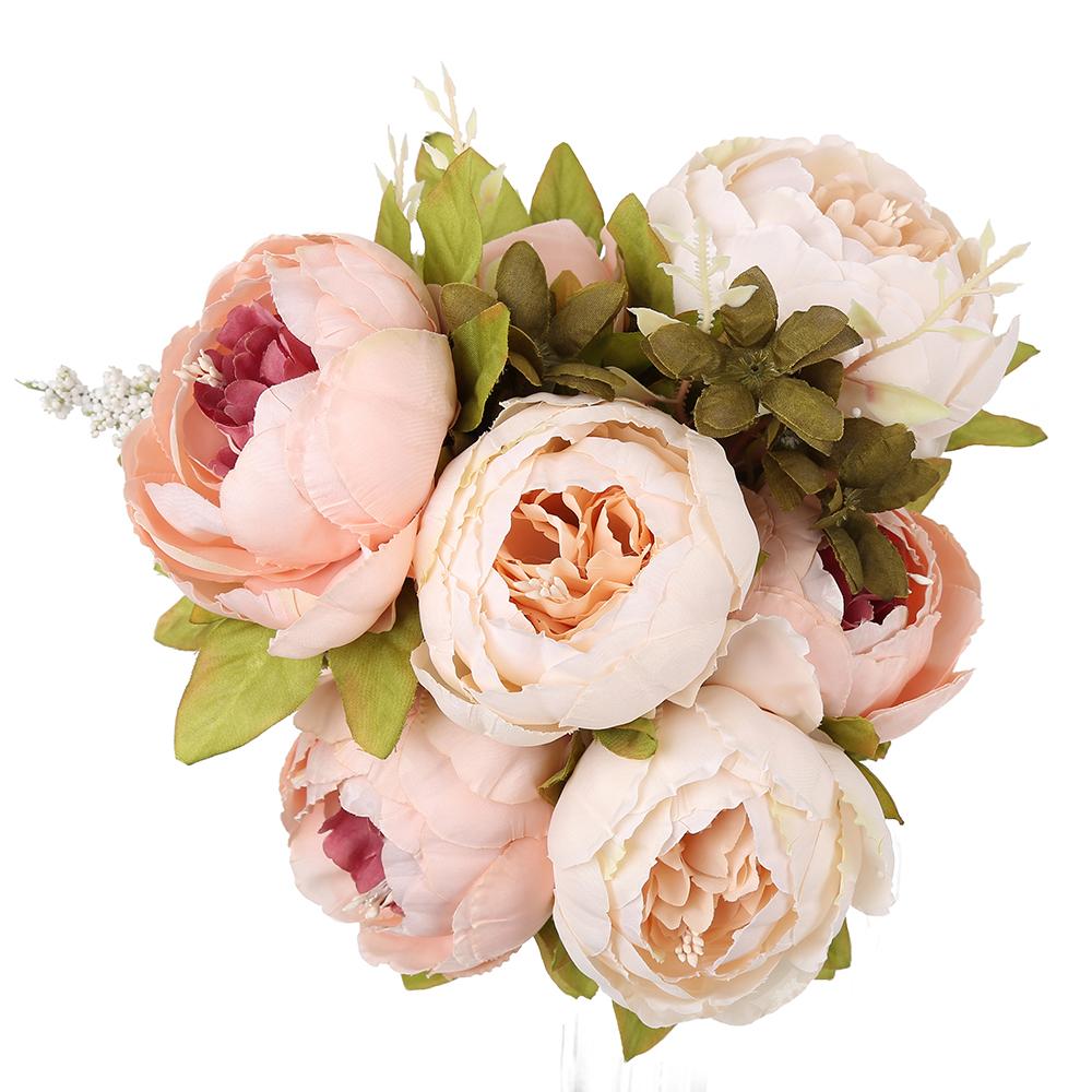 Pink artificial peonies and hydrangeas vintage bouquet for wedding bridal home decor