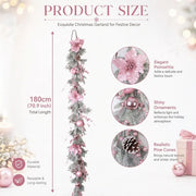 Pink Christmas Garland with Ball Ornaments & Pine Cones – 5.9ft
