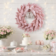 Pink Flocked Christmas Wreath with Crystal Bell