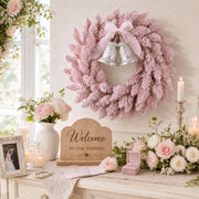 Pink Flocked Christmas Wreath with Crystal Bell