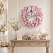 Pink Flocked Christmas Wreath with Crystal Bell