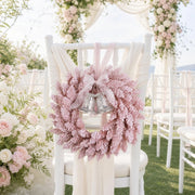 Pink Flocked Christmas Wreath with Crystal Bell