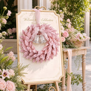 Pink Flocked Christmas Wreath with Crystal Bell
