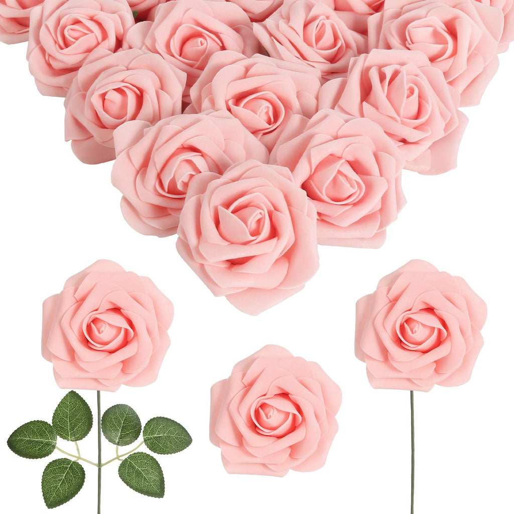 Pink PE foam artificial roses 50pcs 8cm for DIY bridal bouquet wedding centerpiece decor