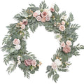 Pink 6FT Eucalyptus And Willow Leaf Garland With White Flowers for modern wedding decor by IPOPU