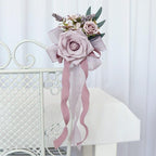Pink Flower Pew Decorations 2pcs With Eucalyptus And Ribbons for modern wedding decor by IPOPU