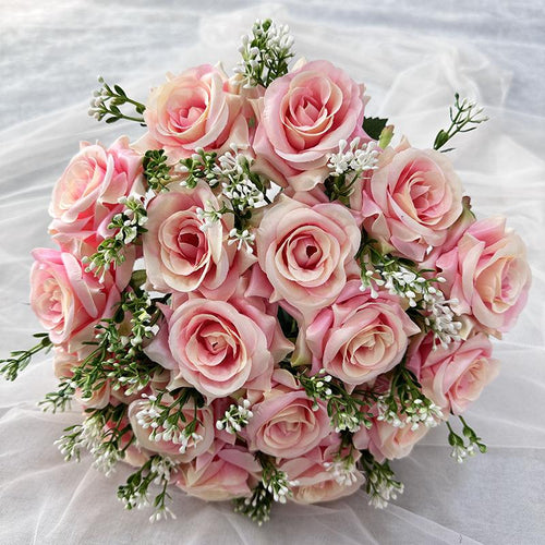 Pink artificial 18-head ice heart corner rose bouquet for wedding home desktop and DIY arrangement
