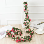 Pink artificial rose vine hanging garland for wedding party home wall arch decor
