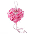 Pink wedding ring pillow lace crystal rose love heart ring box ceremony gift