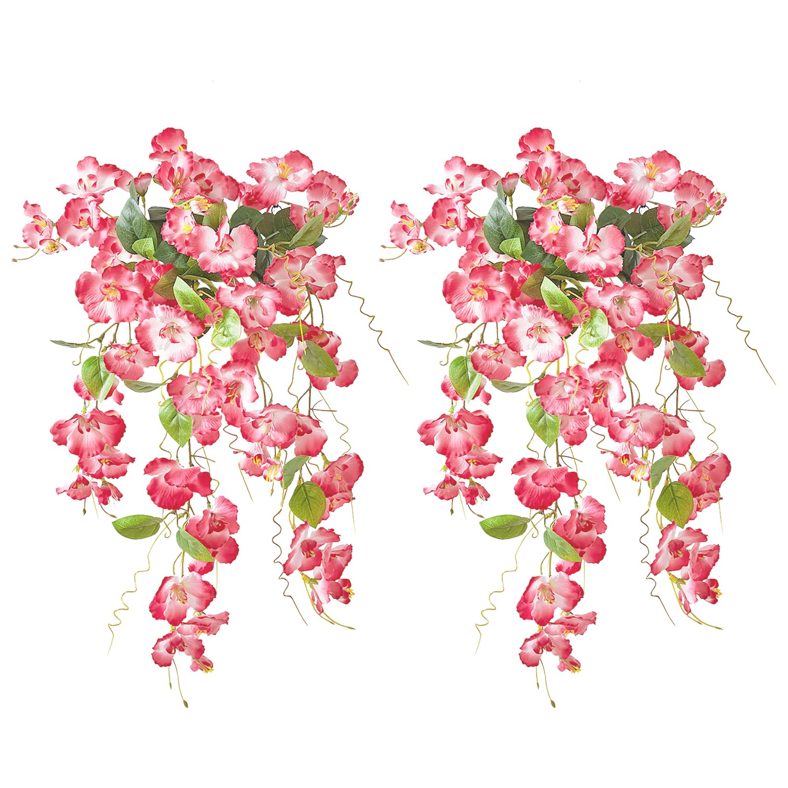 UV Resistant Artificial Hibiscus Hanging Flowers 2pcs | Outdoor Porch Patio Yard Spring Summer Decor in Dark Pink White Purple Pink