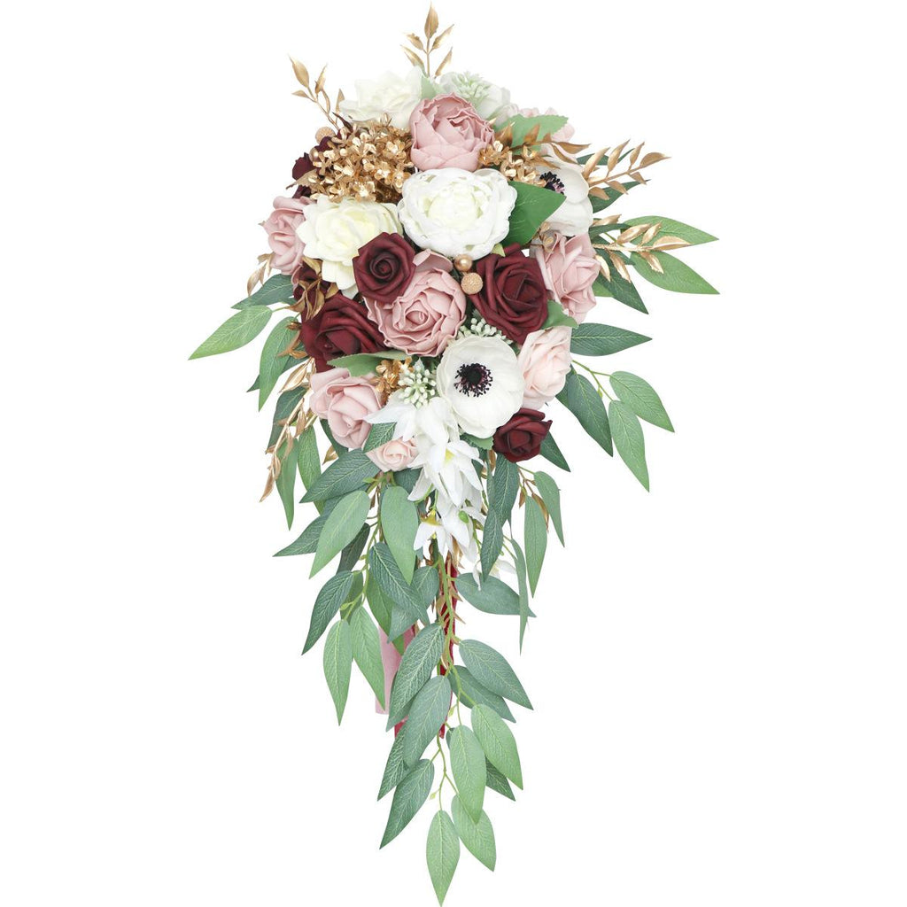 Pink artificial bridal wedding bouquet vintage floral for bride bridesmaid ceremony