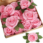 Pink artificial rose leaves 20pcs with stems for DIY wedding bouquet wreath garland party decor