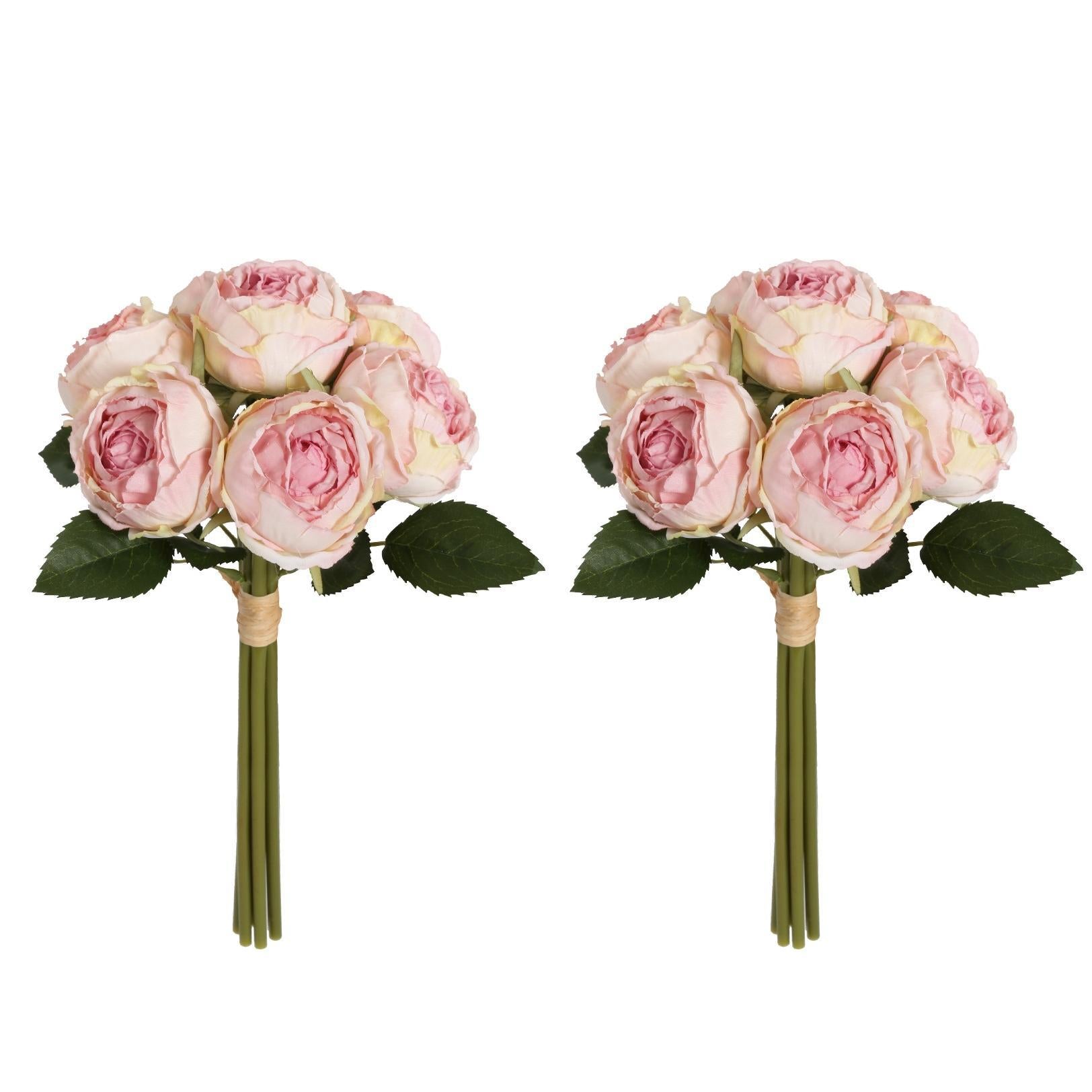 Pink silk artificial peony flowers 2 bouquets with stems for home wedding vintage decor centerpiece