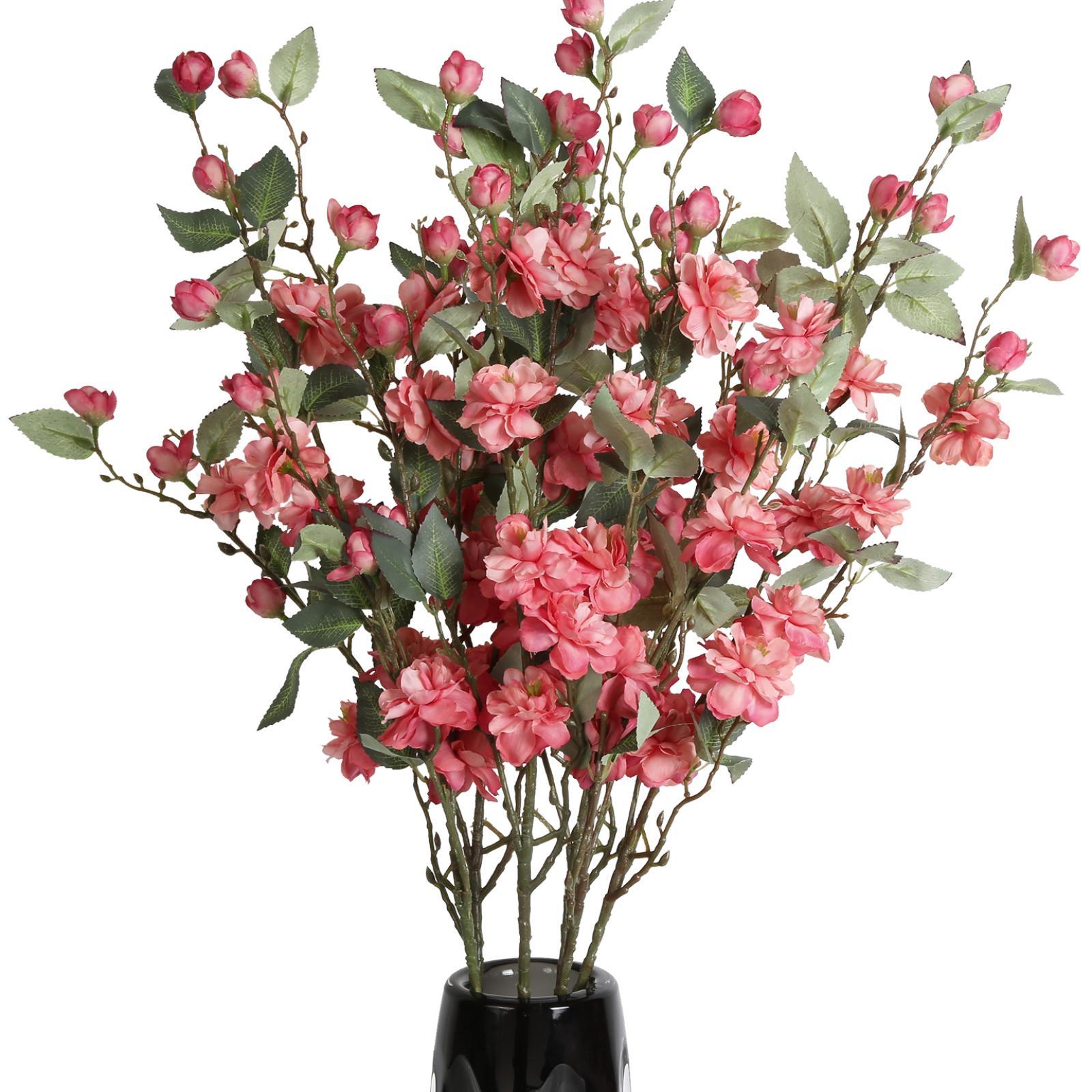 Pink artificial cherry blossom silk flowers 6pcs for wedding home decoration centerpiece ornaments