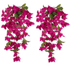 Artificial Bougainvillea Hanging Flowers 2pcs | UV Resistant Silk Vine for Garden Yard Porch Patio Wedding & Home Outdoor Decor in Pink Purple White Blue Orange