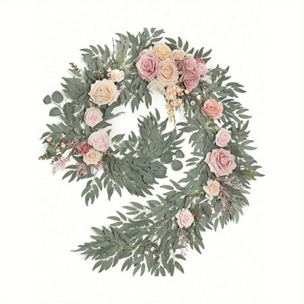Pink artificial silk flower garland for wedding table runner arch wreath chair back decor