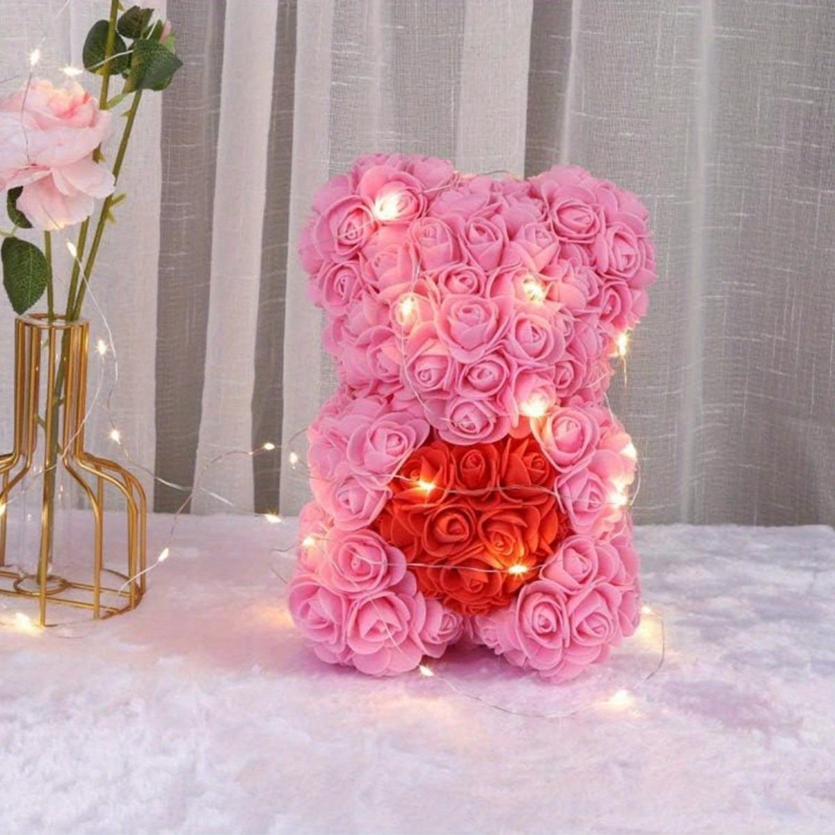 Pink rose flower teddy bear gift for mom sister birthday and Valentine's Day
