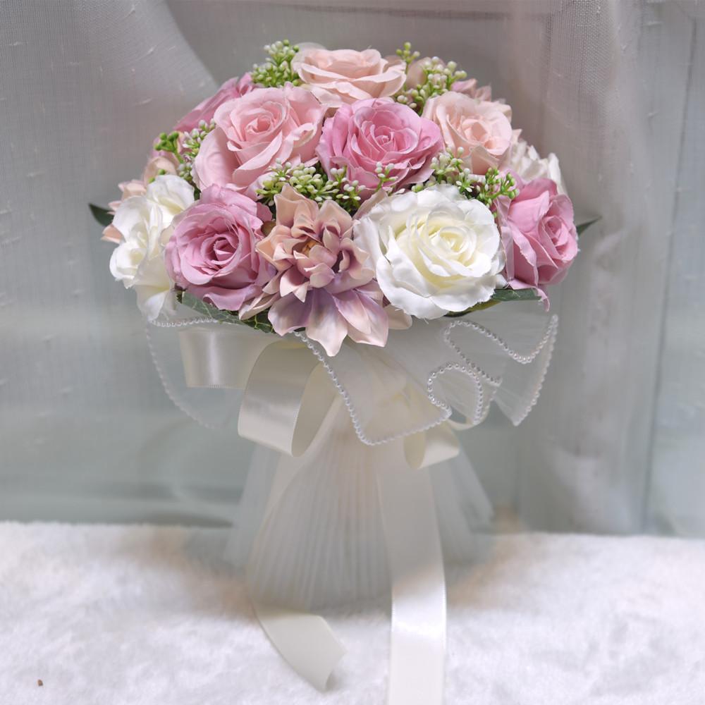 Pink artificial rose bridal bouquet for wedding Valentine's Day and prom