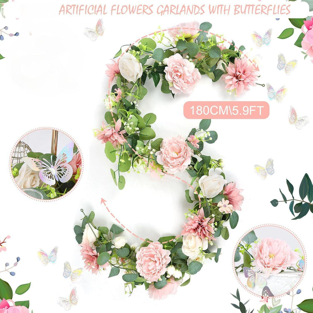 Pink artificial rose and eucalyptus garland for wedding arch table backdrop and centerpiece decor
