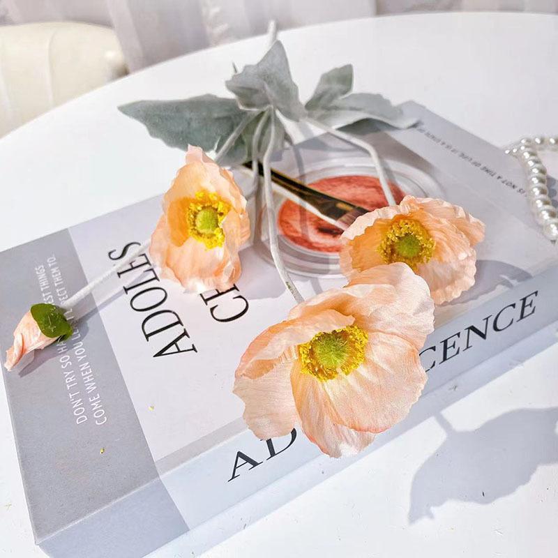 Pink silk artificial poppy flowers 8pcs with stem for wedding party table centerpiece home decor