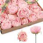 Pink artificial rose heads 20pcs bulk for wedding centerpiece Valentine's Day home decor