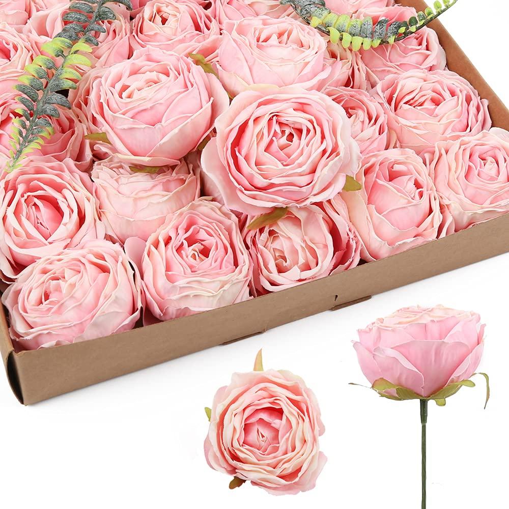 Pink artificial rose heads 20pcs bulk for wedding centerpiece Valentine's Day home decor