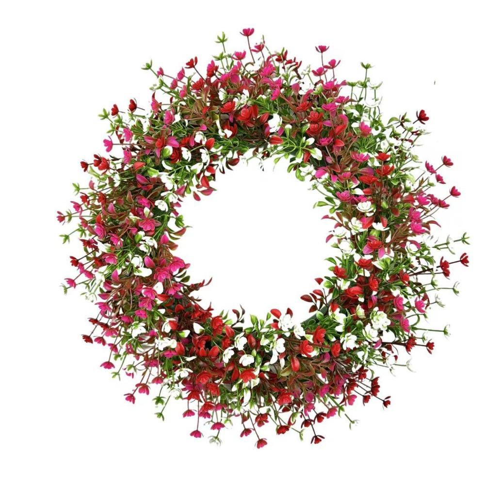 Pink wildflower artificial wreath for front door indoor outdoor farmhouse decor