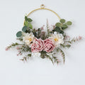Pink iron rose wreath simulation flower wall hanging basket for home door and wedding decor
