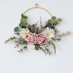 Pink iron rose wreath simulation flower wall hanging basket for home door and wedding decor
