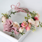 Pink boho rose flower crown headband halo for wedding bridal and festival