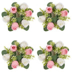 Pink artificial flower candle ring 14 inch wedding table centerpiece wreath