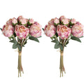 Pink Peony Flowers 2 Bouquets 10 Heads with Stems for wedding decoration by IPOPU